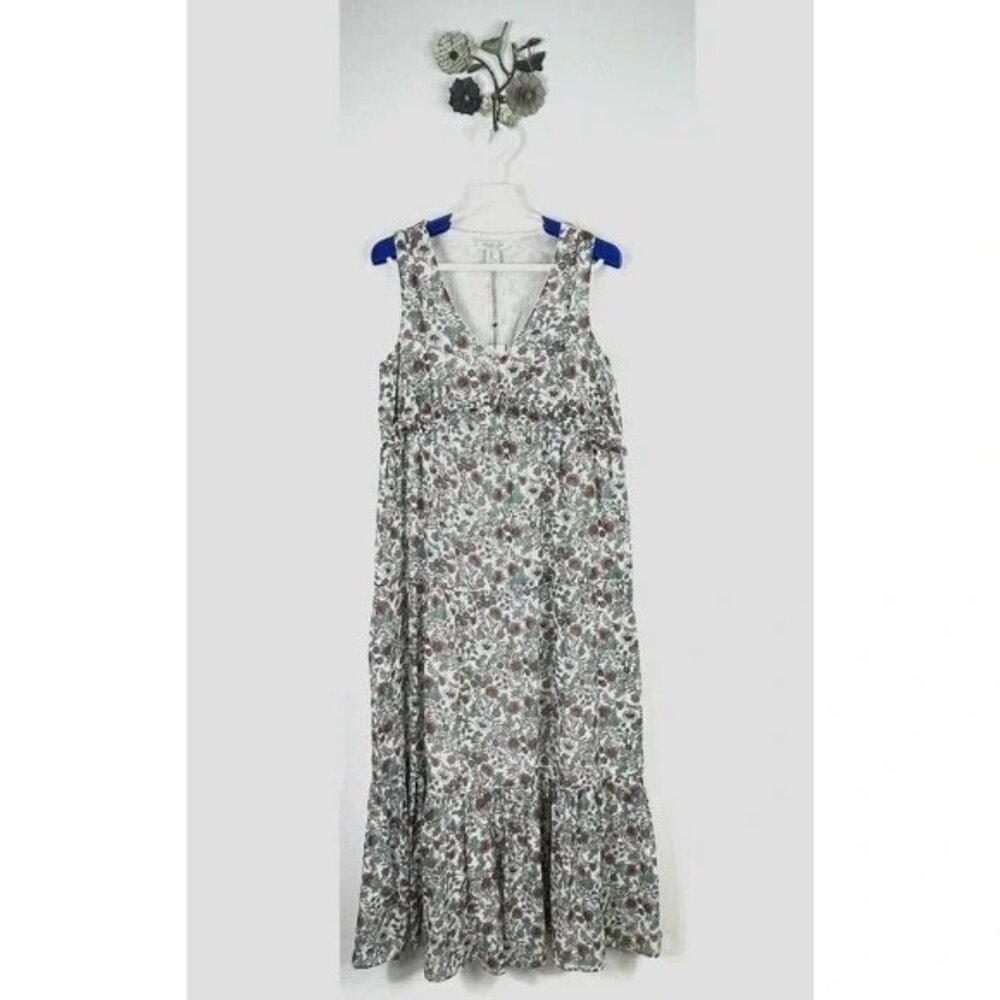 Rachel Zoe Women's Maxi Dress Size Large Teal Rust Floral Print Gauze Tiered